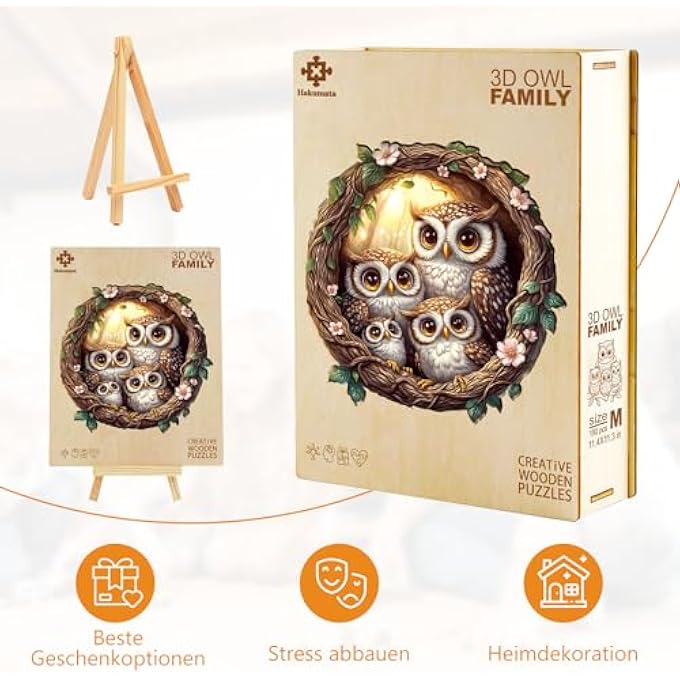 WOODEN PUZZLE ADULT 3D OWL FAMILY - 290 PIECES ROUND PUZZLE GIFT BOX WALL DECORATION (ADULTS / CHILDREN) - Image 2